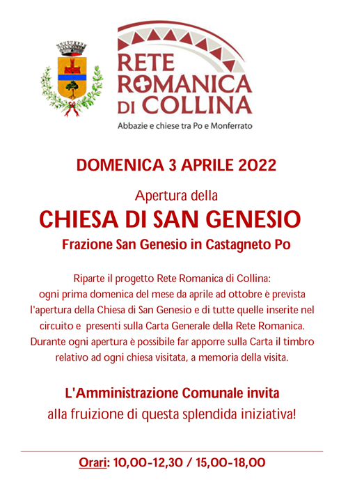 Apertura della CHIESA DI SAN GENESIO - Frazione San Genesio in Castagneto Po