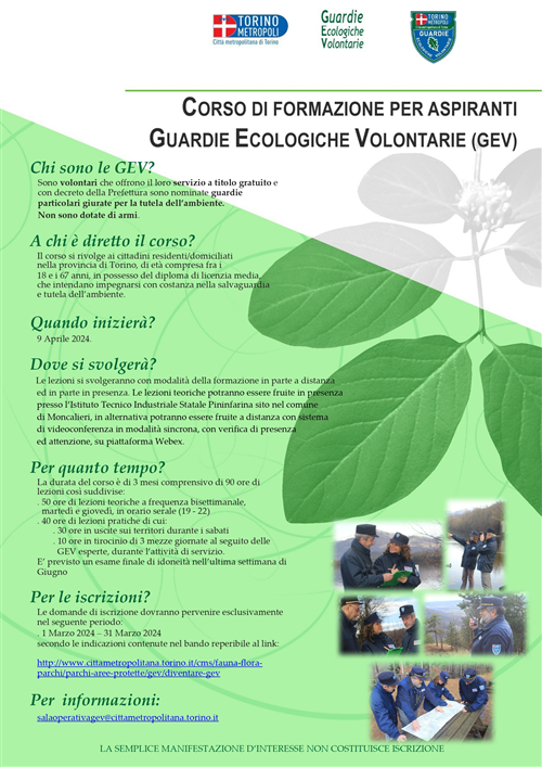 Corso di Formazione per le Guardie Ecologiche Volontarie (GEV) della Città Metropolitana di Torino