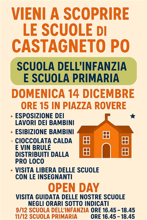 Vieni a scoprire le scuole dell'Infanzia e la Primaria di Castagneto Po - Domenica 14 dicembre 2025 alle ore 15.00