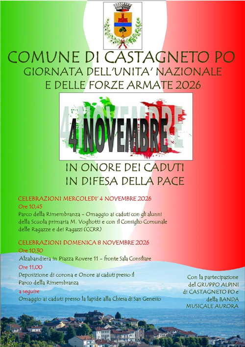 4 Novembre. Giornata dell'Unità Nazionale e delle Forze Armate