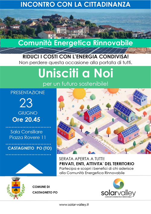 Incontro con la Cittadinanza 23 giugno 2026 Ore 20.45_Comunità Energetica Rinnovabile