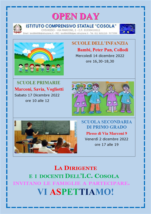 Open Day presso le scuole di Castagneto Po primaria "Vogliotti" e infanzia "Collodi"